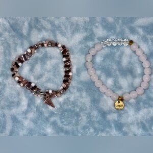 Erimish Rose and White Beaded Bracelet Duo